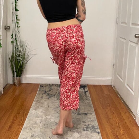 Marella Mid Rise Floral Crop Cargo Pants Tie-Waist Straight Leg Size 10 Red - Picture 8 of 12